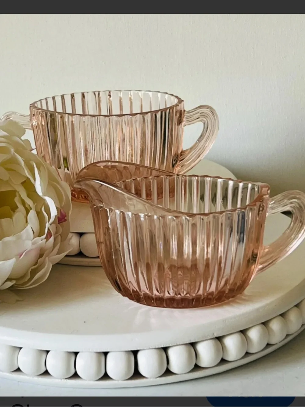 Vintage Anchor Hocking Pink Depression Glass Creamer and Sugar Set